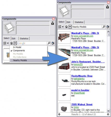 Nearby By model search in SketchUp 7.1 Component Browser 